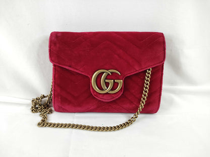 GUCCI GG Marmont Chain Wallet Shoulder Bag, Red, 474575 Shoulder Bag