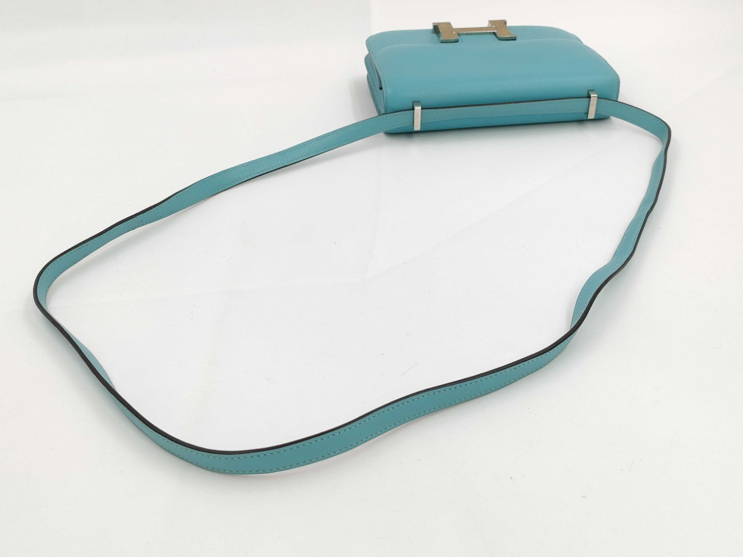 HERMES Constance Mini Lizard Engraved T Blue Tall Shoulder Bag