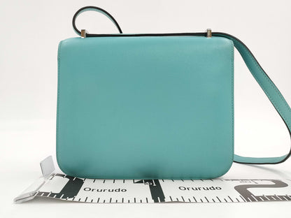 HERMES Constance Mini Lizard Engraved T Blue Tall Shoulder Bag