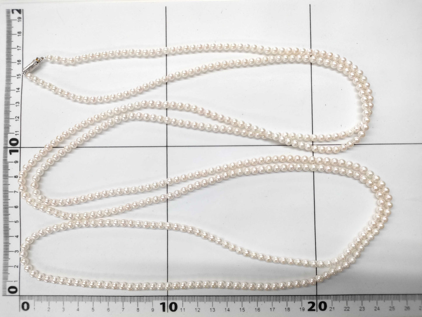 Long Pearl Necklace, Diameter 4.2-4.8mm, Metal, 67.9g 