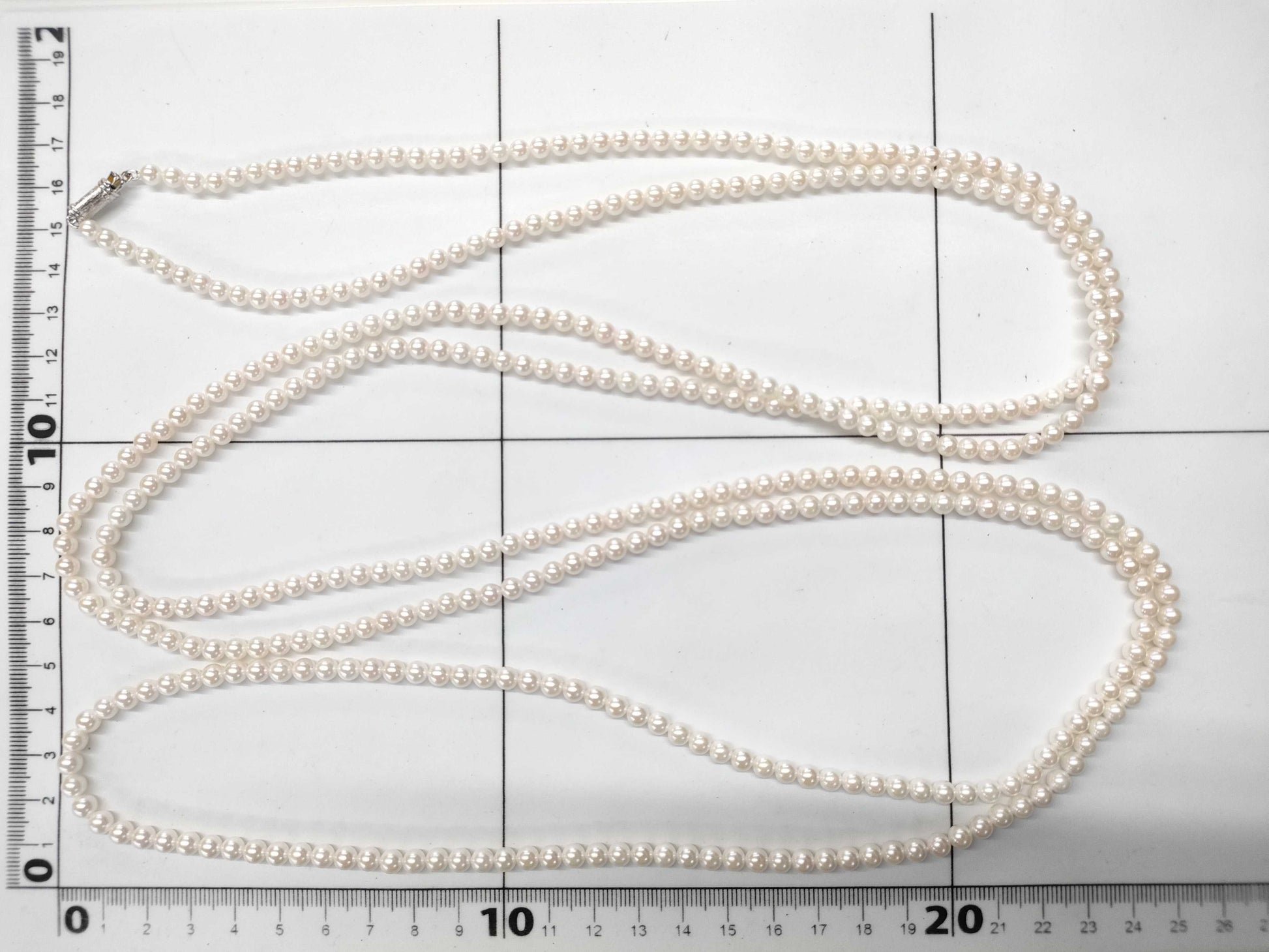 Long Pearl Necklace, Diameter 4.2-4.8mm, Metal, 67.9g 