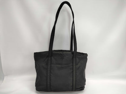 PRADA Prada Handbag Embroidered Nylon Black Tote Bag