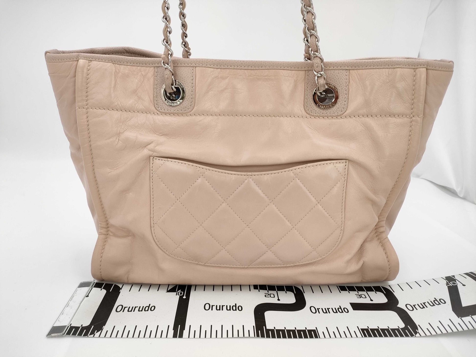 CHANEL Deauville Line Tote Bag A93257 Pink Beige Calf Leather and Caviar Skin Tote Bag