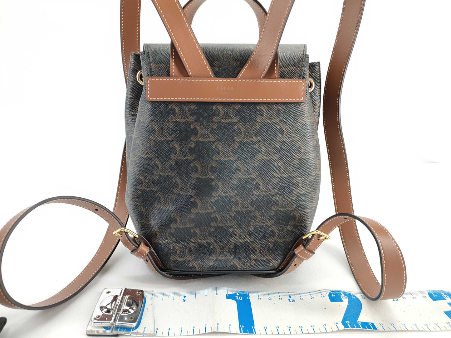 CELINE Bonnie Backpack 118702CAS.04LU Tan Triomphe Canvas and Calfskin Backpack