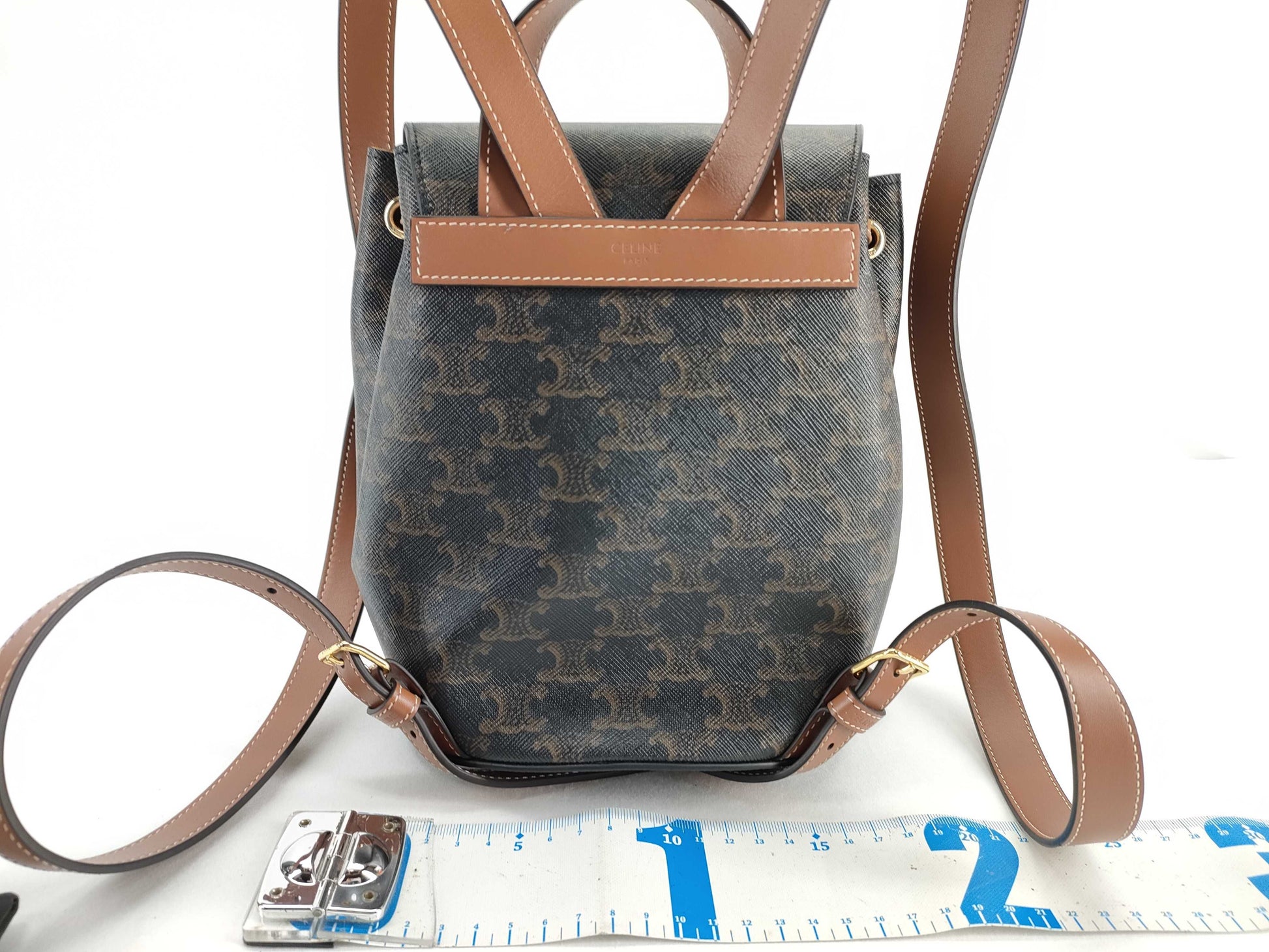 CELINE Bonnie Backpack 118702CAS.04LU Tan Triomphe Canvas and Calfskin Backpack