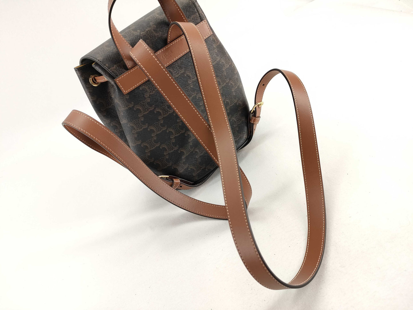 CELINE Bonnie Backpack 118702CAS.04LU Tan Triomphe Canvas and Calfskin Backpack