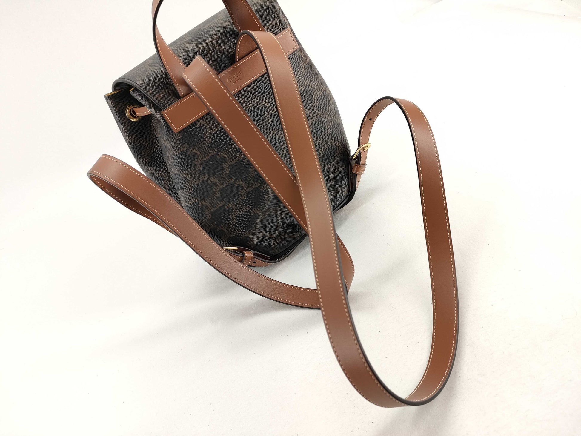 CELINE Bonnie Backpack 118702CAS.04LU Tan Triomphe Canvas and Calfskin Backpack