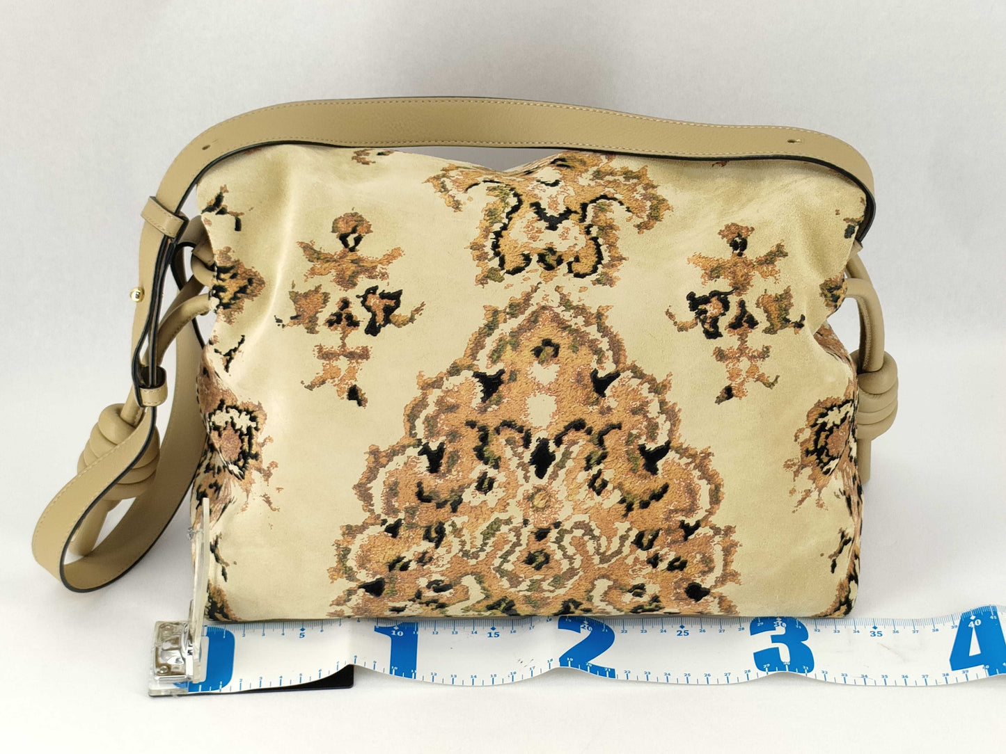 LOEWE Flamenco Knot Fringe Trim Tapestry Bag Shoulder Bag Suede, Leather, and Linen Shoulder Bag