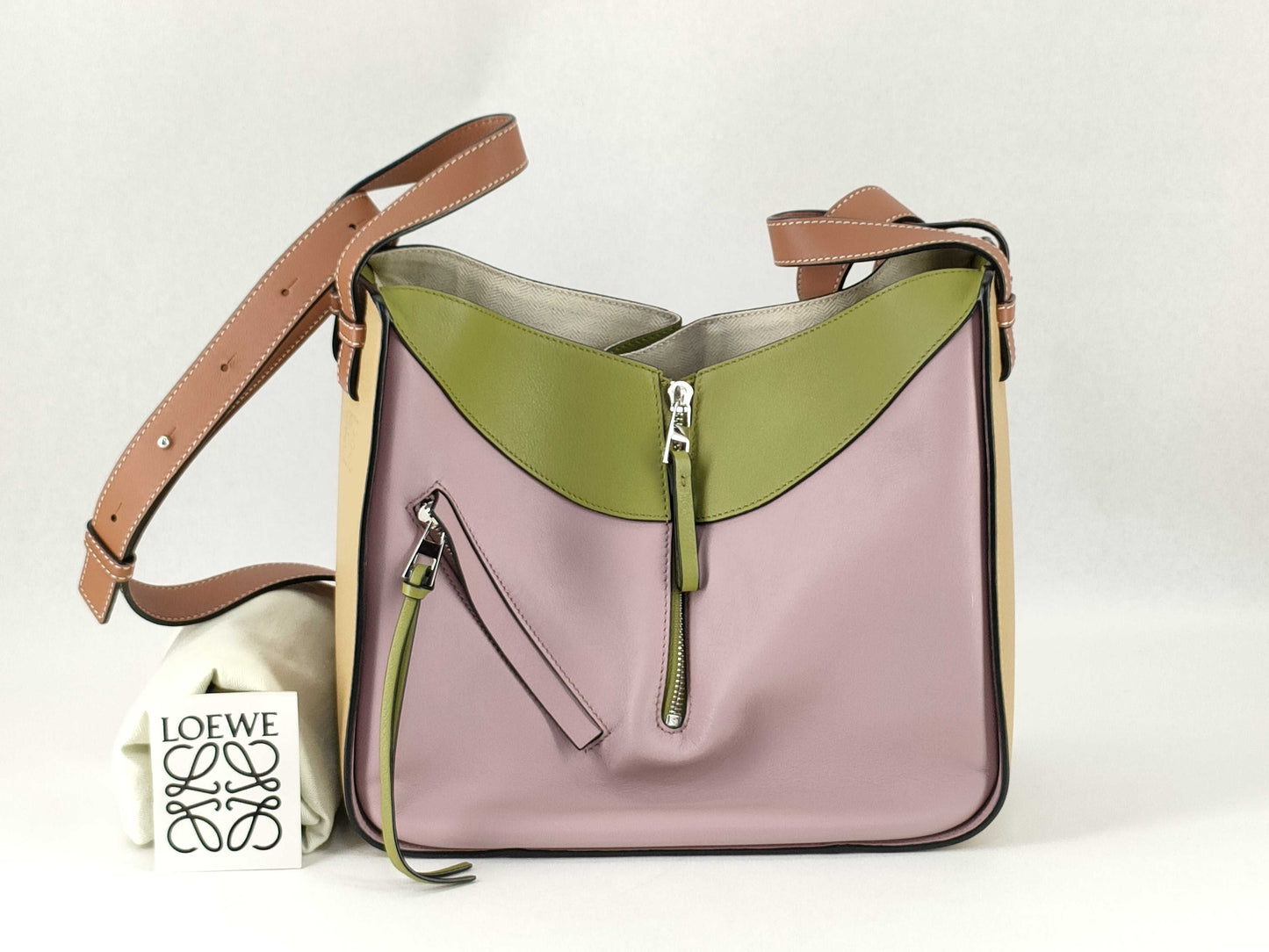 LOEWE Hammock Bag Small Handbag 387.30DS35 Beige x Pink Beige x Multi Classic Calfskin Shoulder Bag