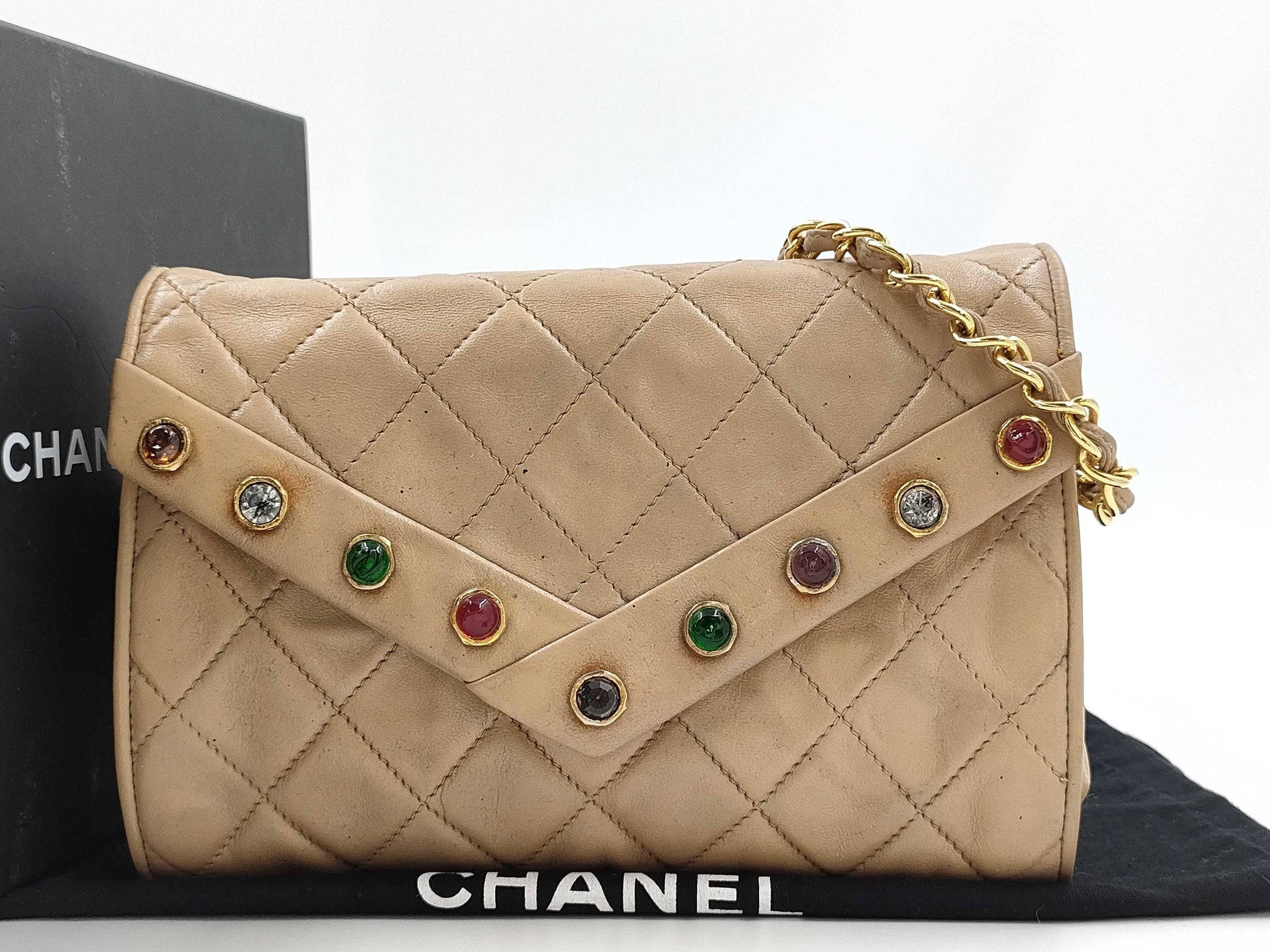 CHANEL Gripoa Shoulder Bag, Beige, Green, and Multicolor, Gold Hardware/Mini Size Shoulder Bag