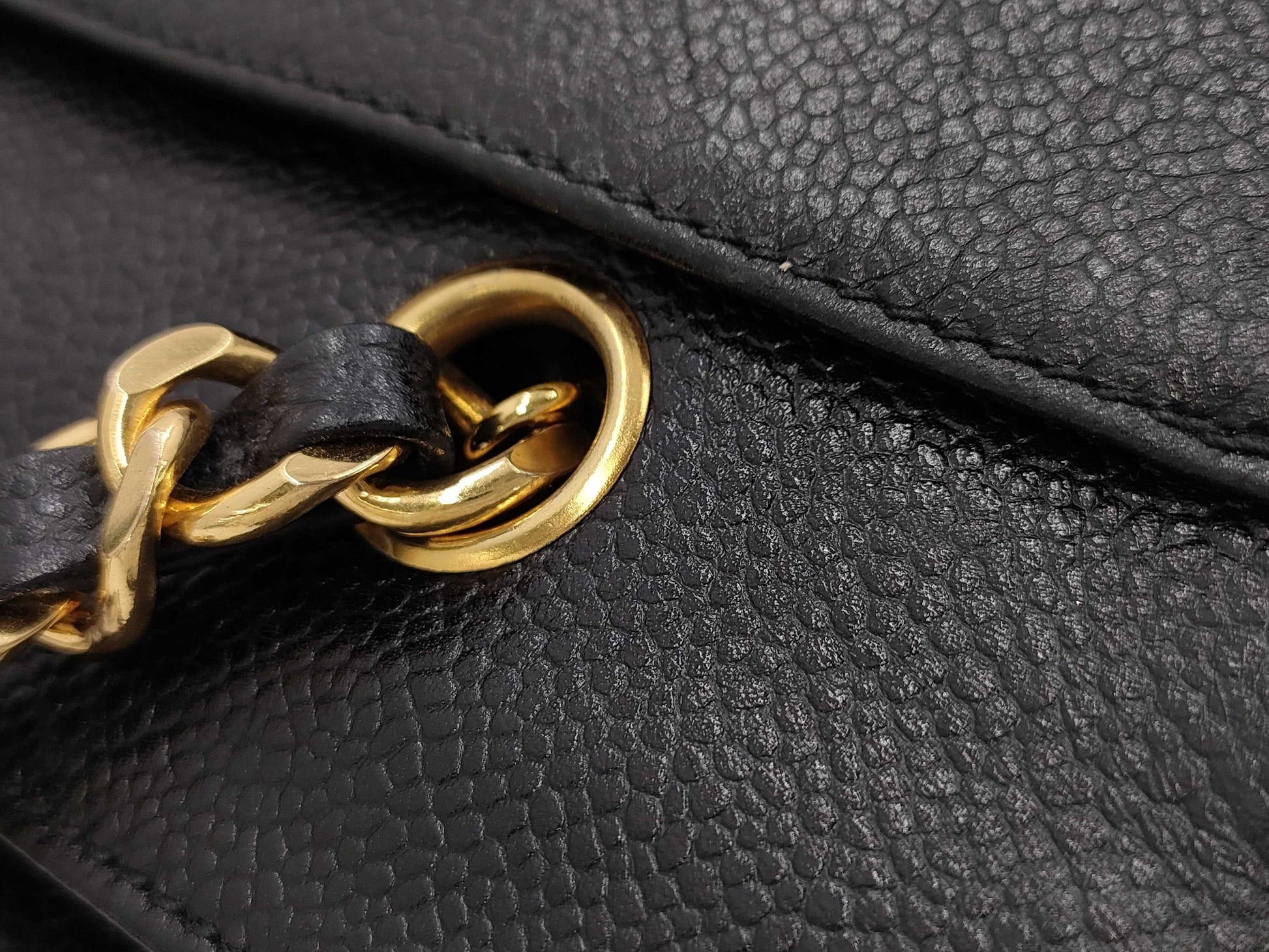 CHANEL Caviar Skin Triple Coco Chain Tote Bag