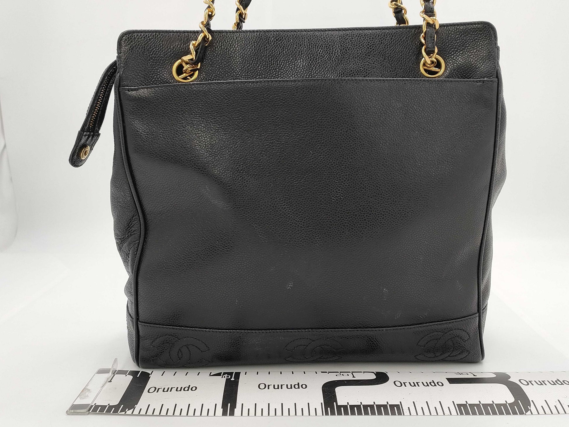 CHANEL Caviar Skin Triple Coco Chain Tote Bag