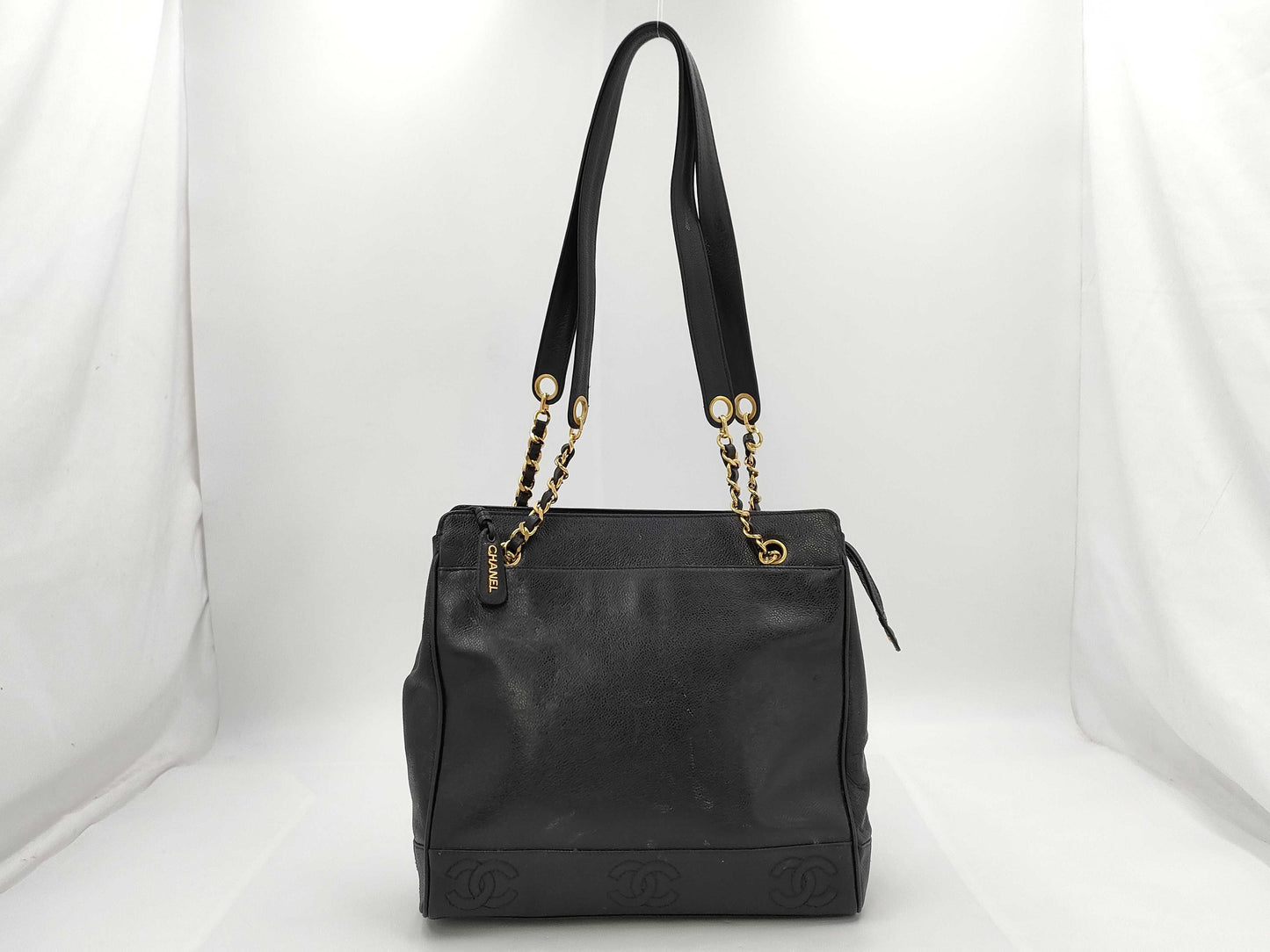 CHANEL Caviar Skin Triple Coco Chain Tote Bag