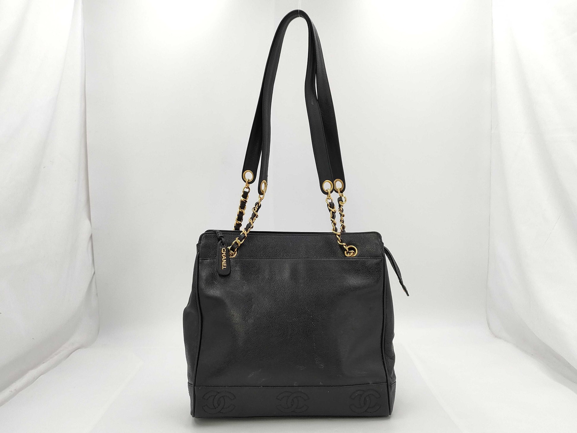 CHANEL Caviar Skin Triple Coco Chain Tote Bag