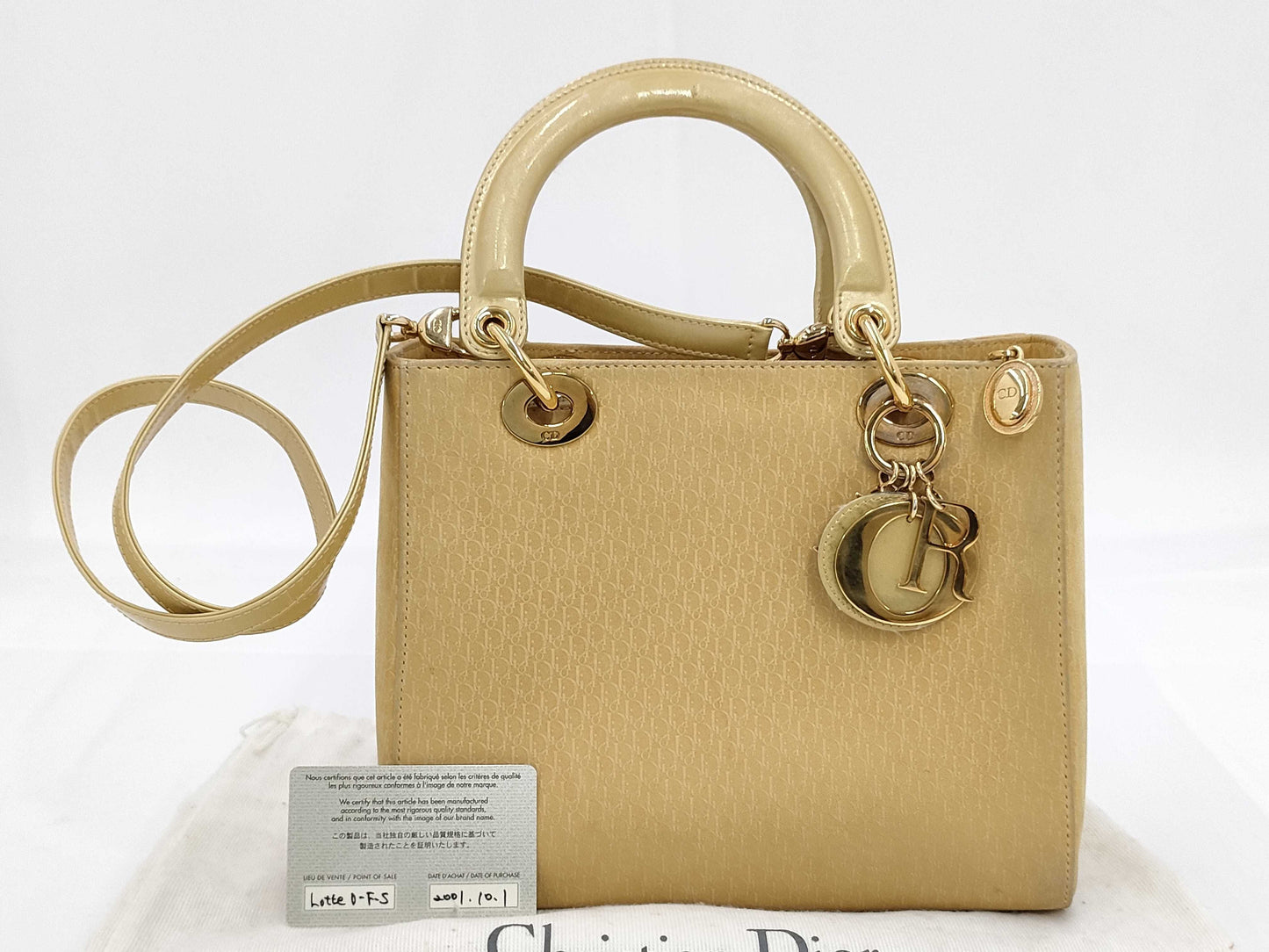 Dior Christian Dior Trotter Lady Dior Leather 2-Way Yellow Handbag