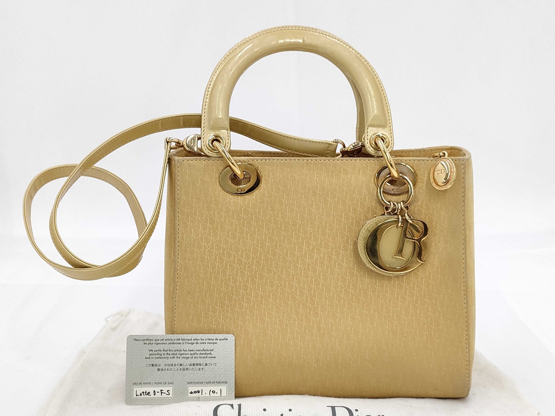 Dior Christian Dior Trotter Lady Dior Leather 2-Way Yellow Handbag
