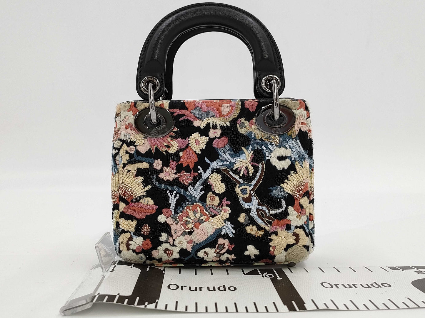 Dior Lady Dior Embroidered Beaded 2-Way Handbag Black Shoulder Bag