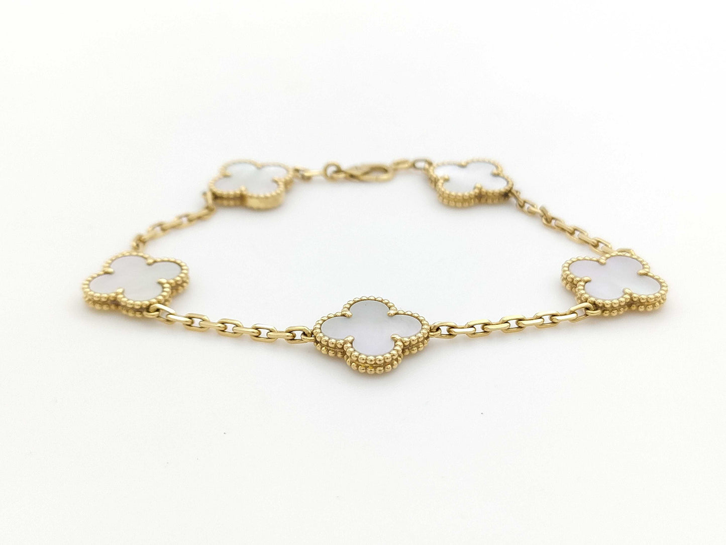 Van Cleef & Arpels Vintage Alhambra 5-Piece Mother-of-Pearl Bracelet/Bangle in Yellow Gold and Au750, 12.0g