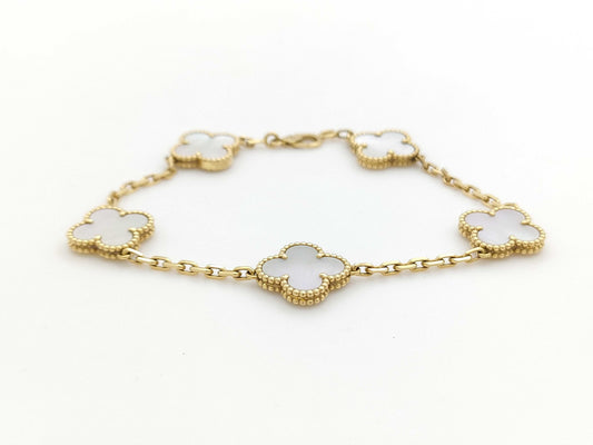 Van Cleef & Arpels Vintage Alhambra 5-Piece Mother-of-Pearl Bracelet/Bangle in Yellow Gold and Au750, 12.0g