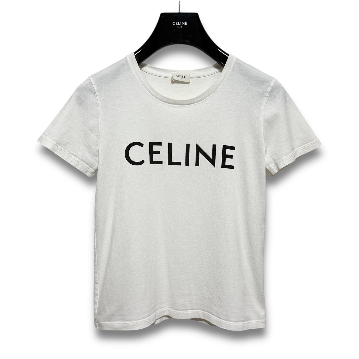 CELINE Crew Neck Logo Cotton Jersey Loose T-Shirt White Size S Shoulder 40cm x Sleeve 17cm x Chest 45cm x Length 54cm T-Shirt