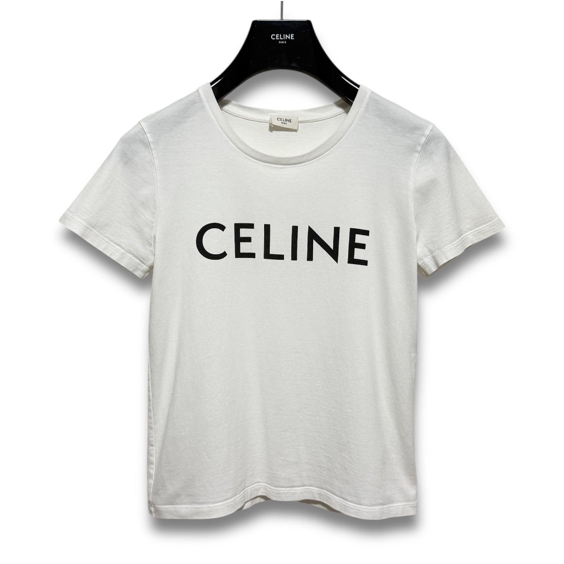 CELINE Crew Neck Logo Cotton Jersey Loose T-Shirt White Size S Shoulder 40cm x Sleeve 17cm x Chest 45cm x Length 54cm T-Shirt