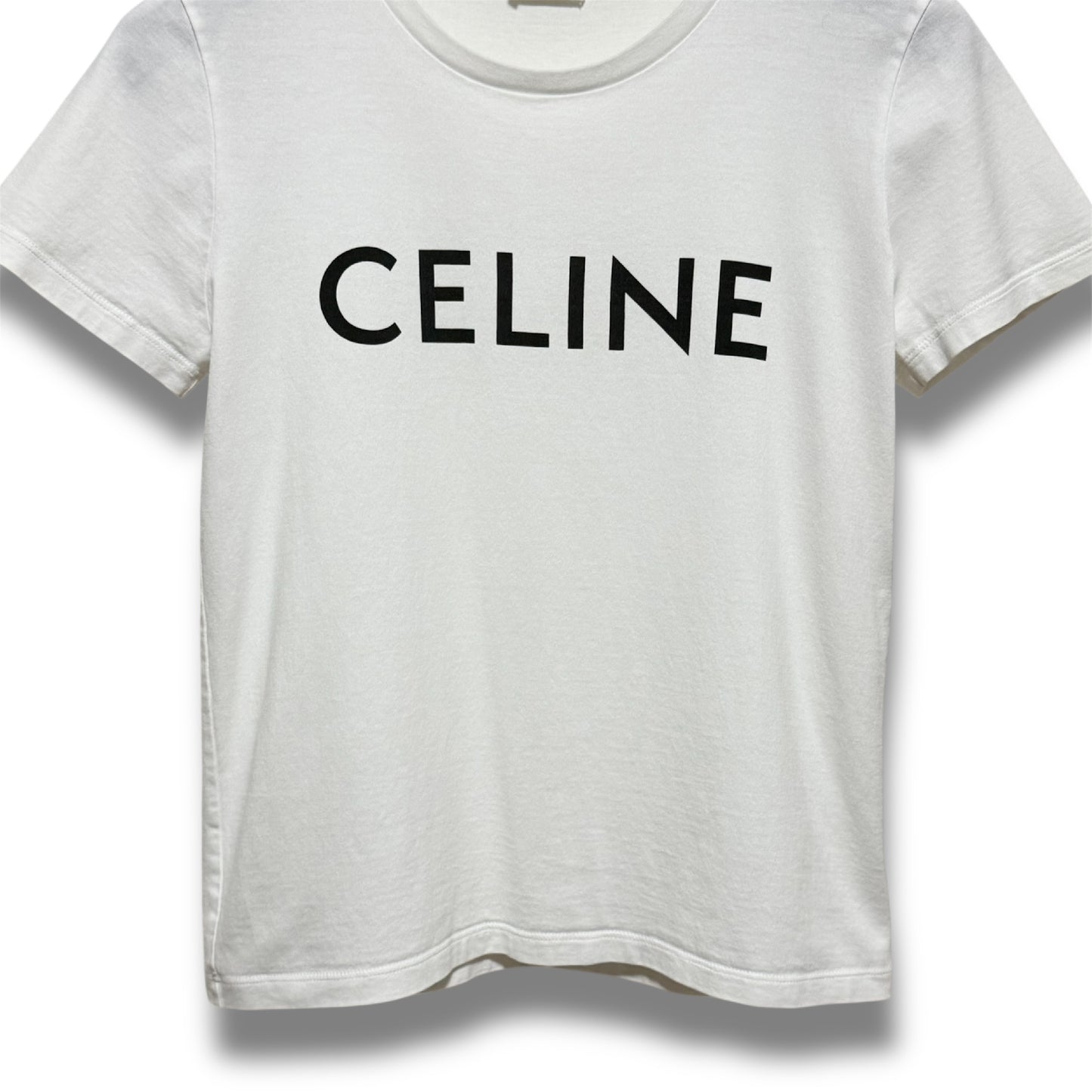 CELINE Crew Neck Logo Cotton Jersey Loose T-Shirt White Size S Shoulder 40cm x Sleeve 17cm x Chest 45cm x Length 54cm T-Shirt