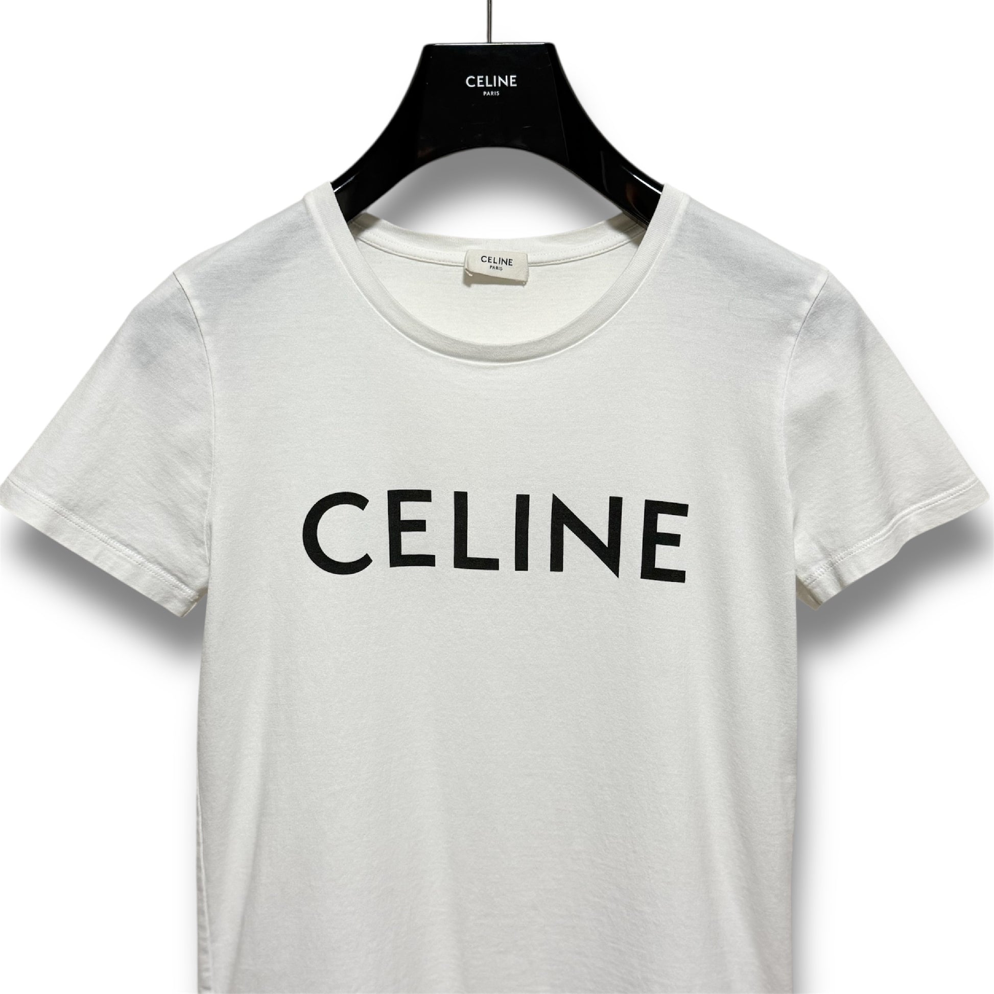 CELINE Crew Neck Logo Cotton Jersey Loose T-Shirt White Size S Shoulder 40cm x Sleeve 17cm x Chest 45cm x Length 54cm T-Shirt