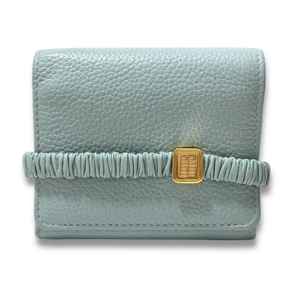 Miu Miu Wallet with Leather Band, Tri-fold Wallet, Light Blue, H9.5 x W10.5 x D2