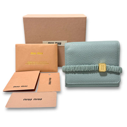 Miu Miu Wallet with Leather Band, Tri-fold Wallet, Light Blue, H9.5 x W10.5 x D2