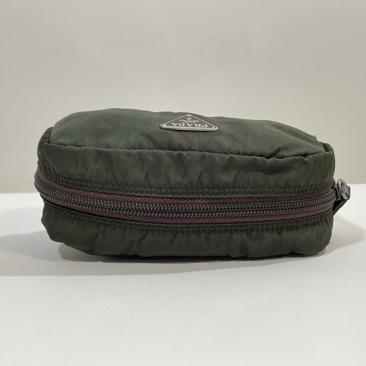 PRADA Prada Triangle Logo Nylon Pouch Khaki