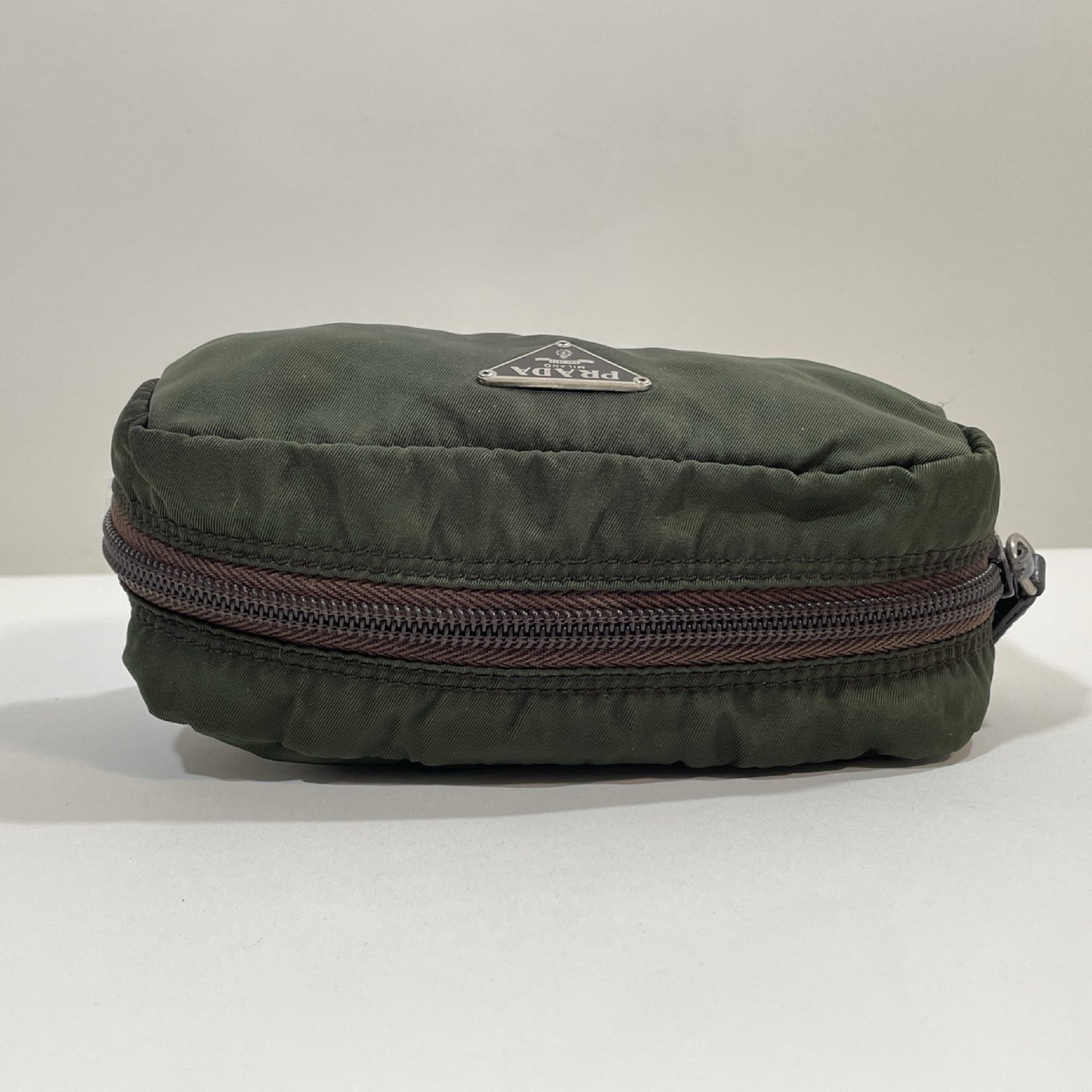 PRADA Prada Triangle Logo Nylon Pouch Khaki