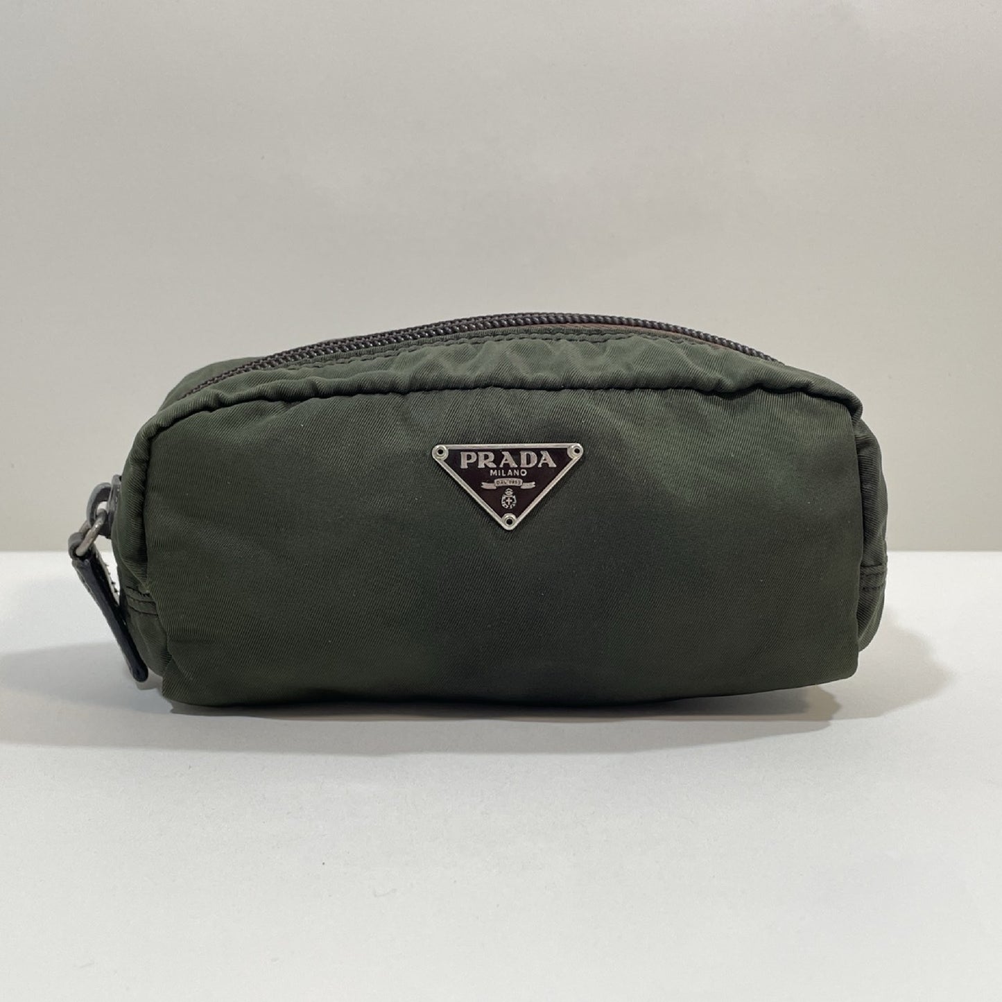 PRADA Prada Triangle Logo Nylon Pouch Khaki
