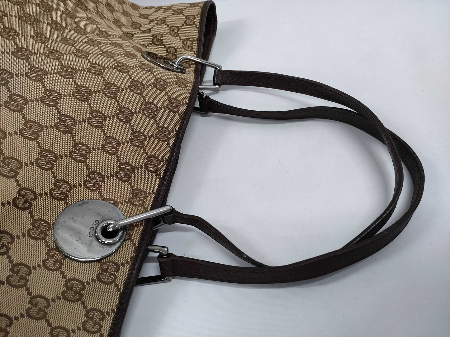 GUCCI GG Canvas 120838 Leather Tote Bag