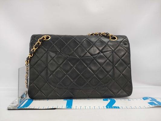 CHANEL Matelasse Lambskin Double Flap Double Chain Shoulder Bag, Black, G Hardware, No. 2 [Card Included] W-Flap Shoulder Bag