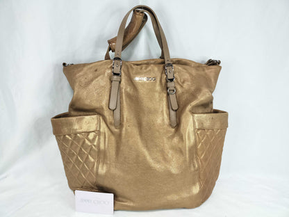 JIMMY CHOO 2-Way Tote Bag, Blair, Chain, Quilted Leather, Gold Tote Bag