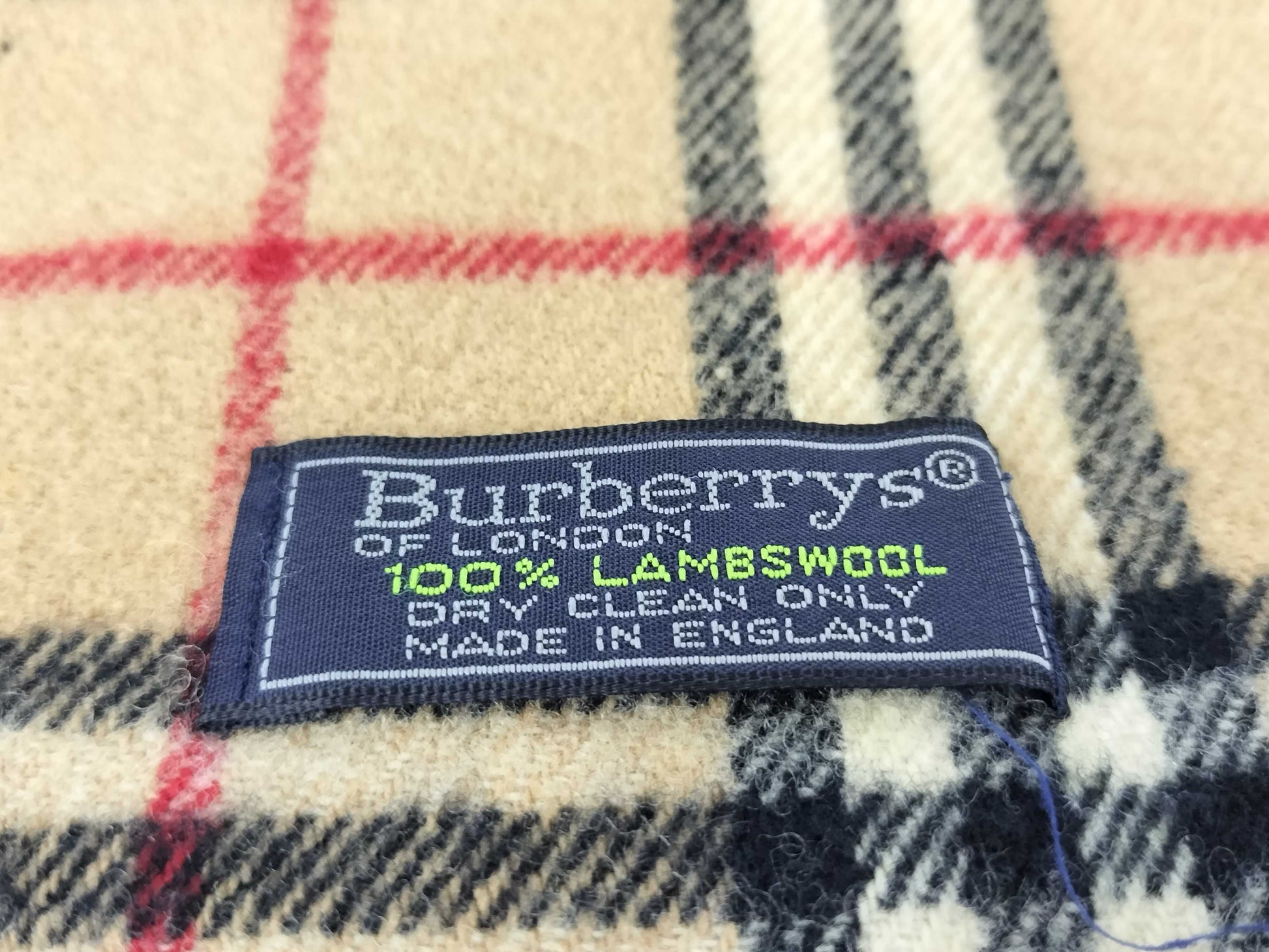 Burberrys Fringe Scarf, Nova Check, Made in England, 100% Wool, Beige