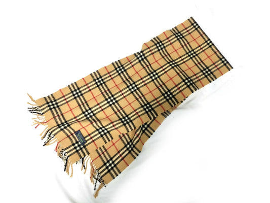Burberrys Fringe Scarf, Nova Check, Made in England, 100% Wool, Beige