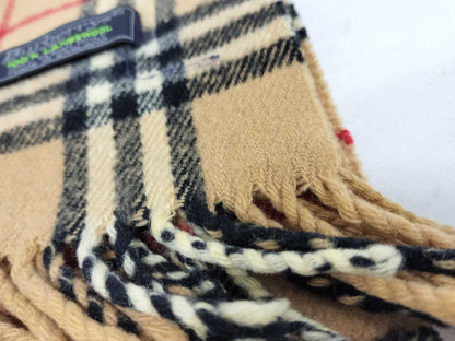 Burberrys Fringe Scarf, Nova Check, Made in England, 100% Wool, Beige