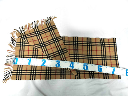 Burberrys Fringe Scarf, Nova Check, Made in England, 100% Wool, Beige