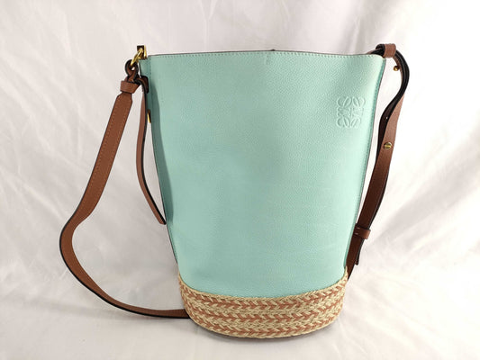 LOEWE Gate Bucket Leather/Brown and Light Blue Shoulder Bag