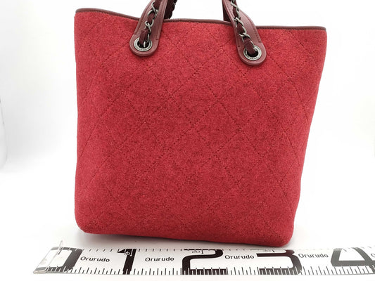 CHANEL 2-Way Chain Tote Felt/Red/Silver Tote Bag