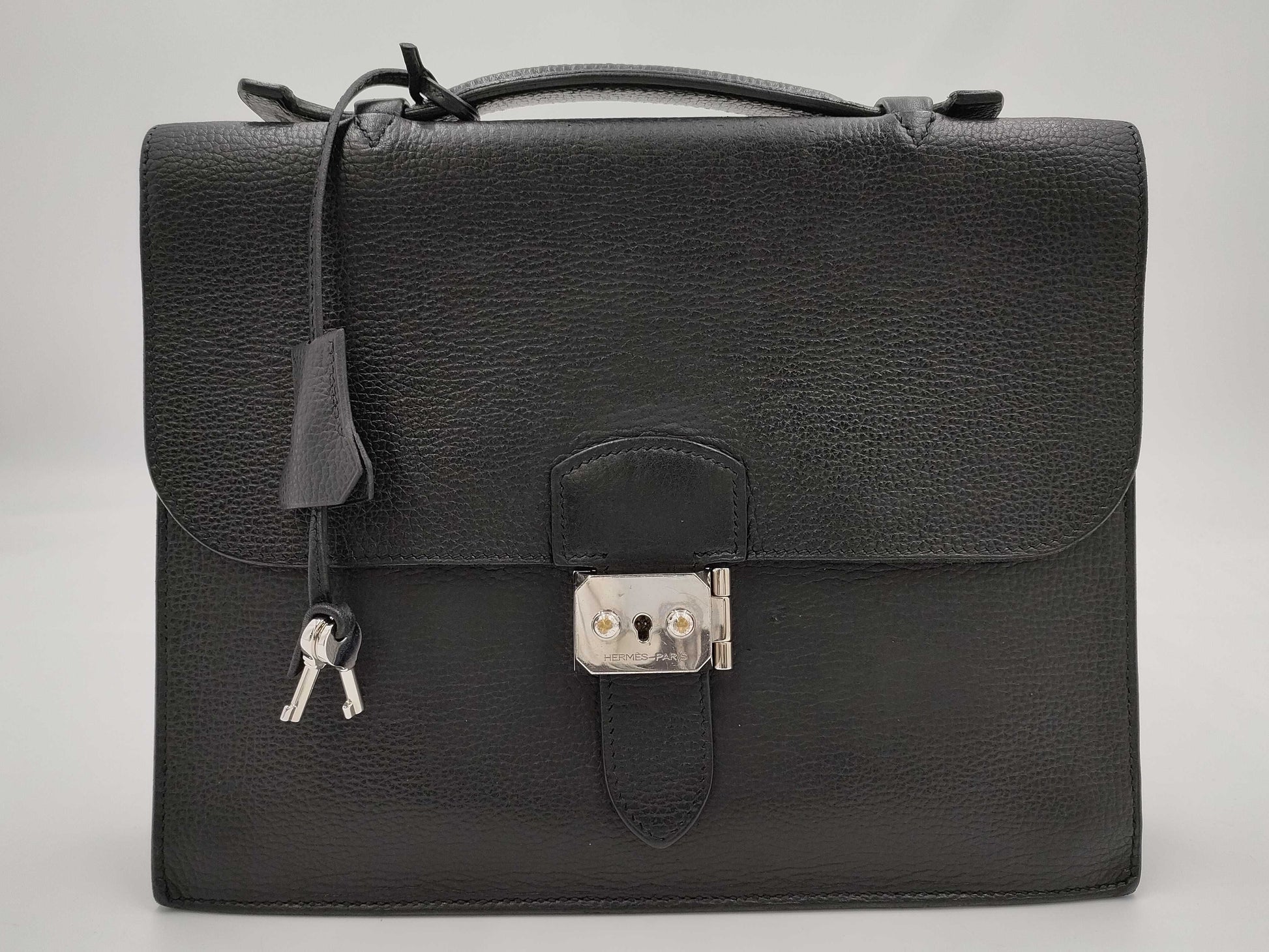 HERMES Sac A Depeche 27 Liege/Black/□k Engraving/Silver Shoulder Bag