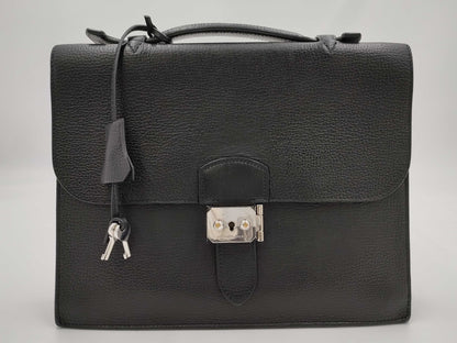 HERMES Sac A Depeche 27 Liege/Black/□k Engraving/Silver Shoulder Bag