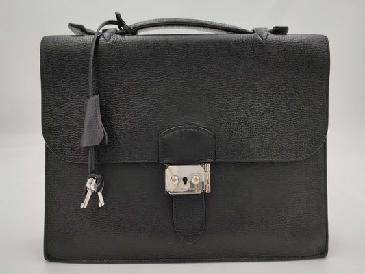HERMES Sac A Depeche 27 Liege/Black/□k Engraving/Silver Shoulder Bag