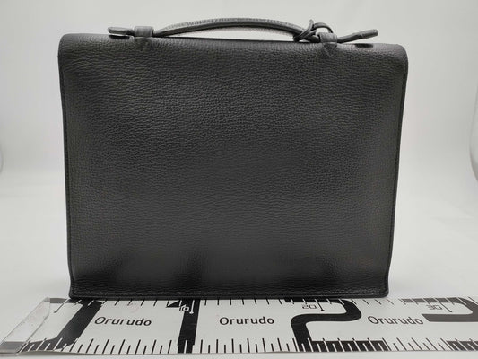 HERMES Sac A Depeche 27 Liege/Black/□k Engraving/Silver Shoulder Bag