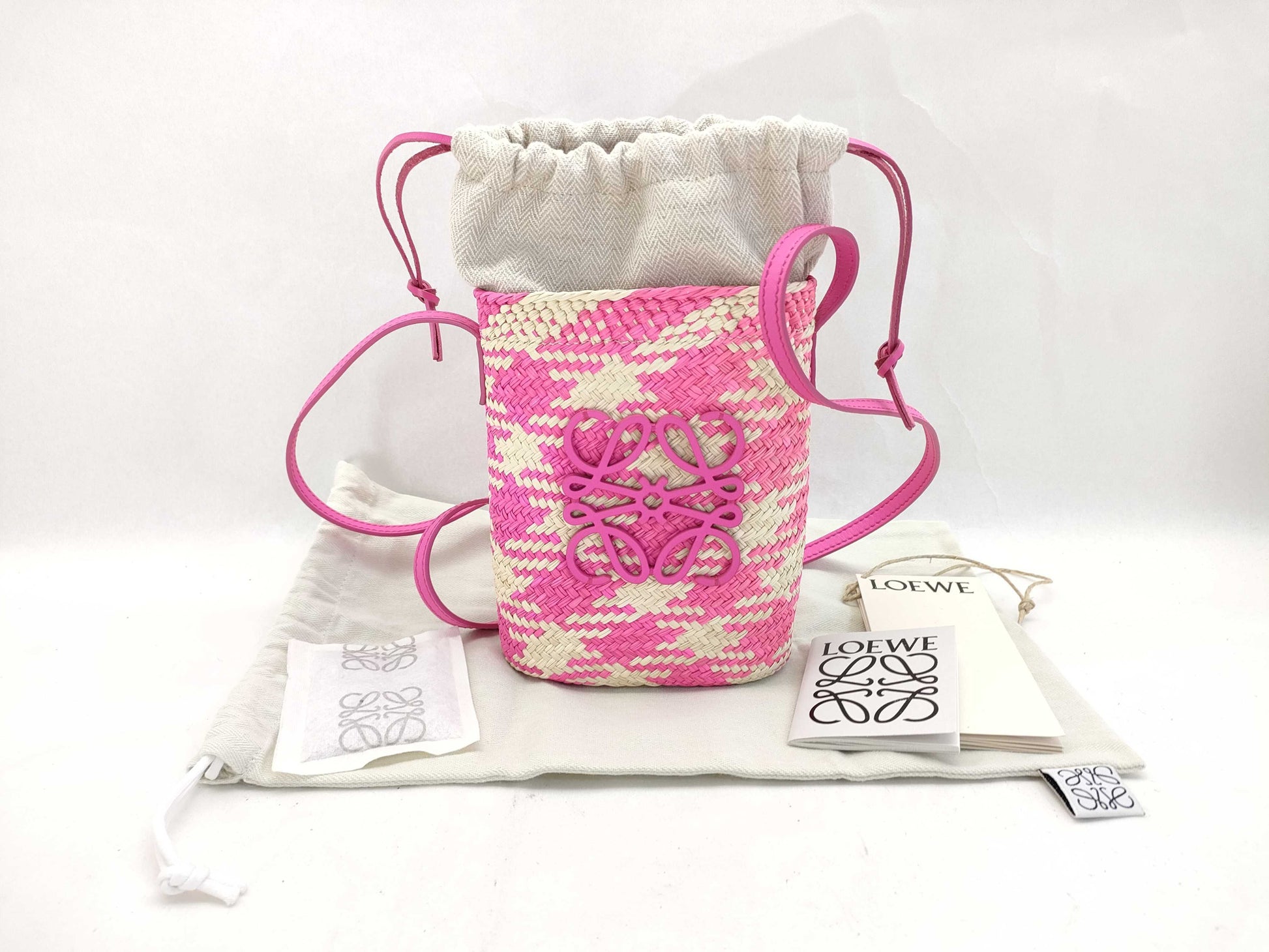 LOEWE Square Pocket Raffia/Pink Shoulder Bag