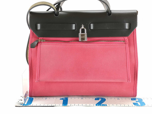 HERMES Air Bag HERMES Air Zip PM Toile/Pink/A Stamp/Silver Handbag