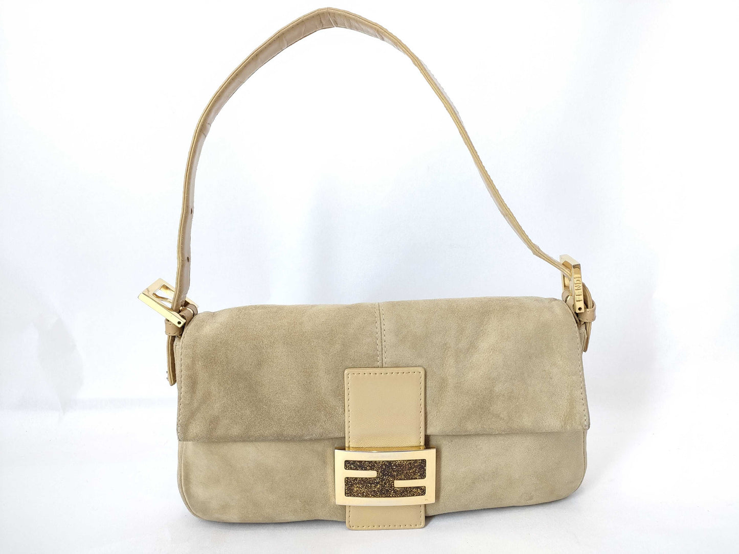FENDI Mamma Suede Mamma Bucket Shoulder Bag with G Hardware