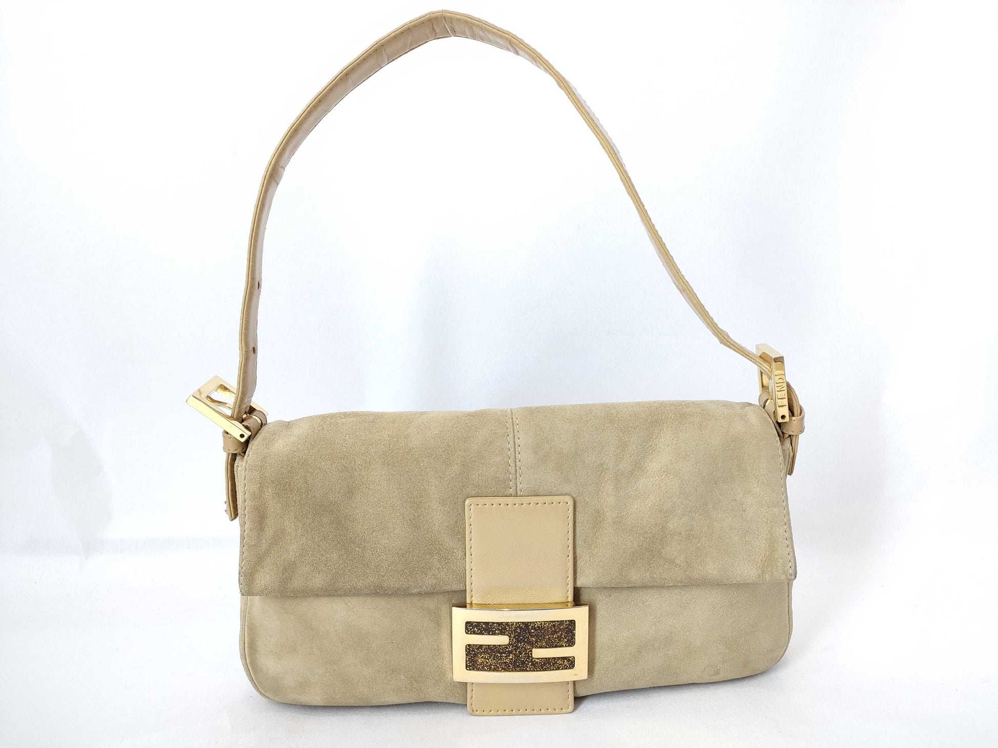 FENDI Mamma Suede Mamma Bucket Shoulder Bag with G Hardware