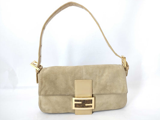 FENDI Mamma Suede Mamma Bucket Shoulder Bag with G Hardware